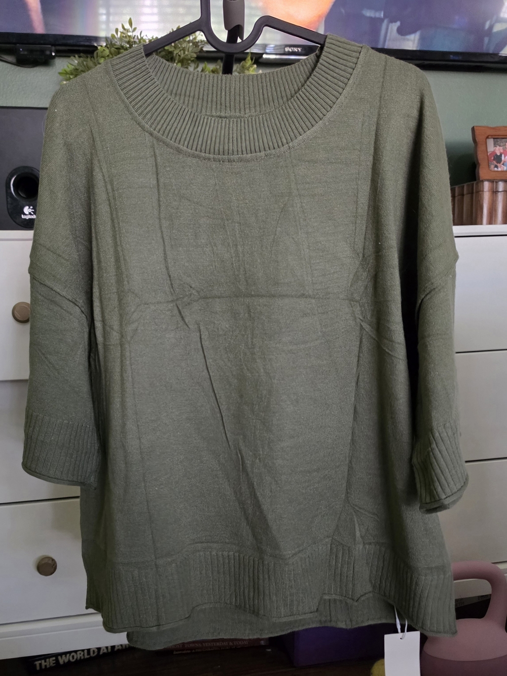 Olive Green Women’s Rib-Trim Knit Sweater
